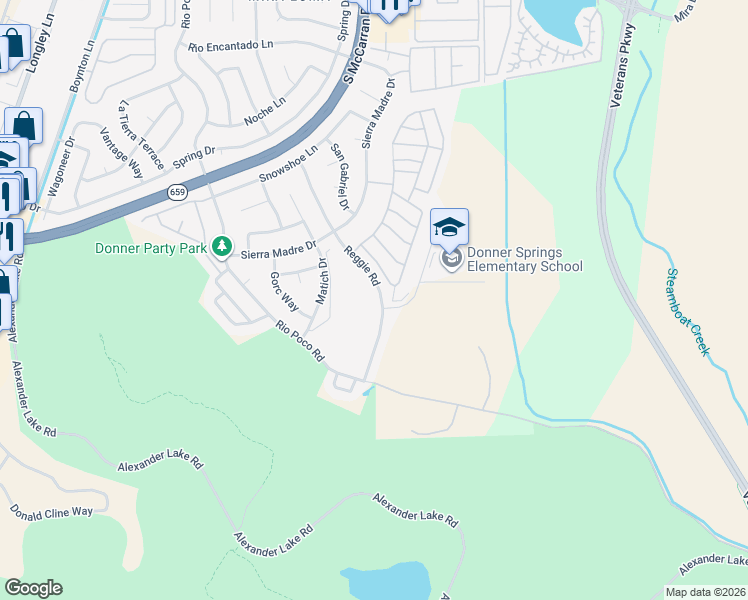 map of restaurants, bars, coffee shops, grocery stores, and more near 4637 Reggie Road in Reno