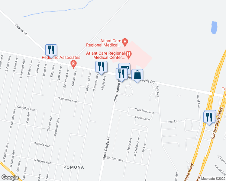 map of restaurants, bars, coffee shops, grocery stores, and more near 72 West Jimmie Leeds Road in Galloway