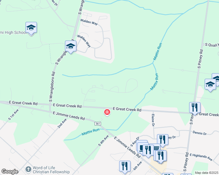 map of restaurants, bars, coffee shops, grocery stores, and more near 227 Mattix Run in Galloway