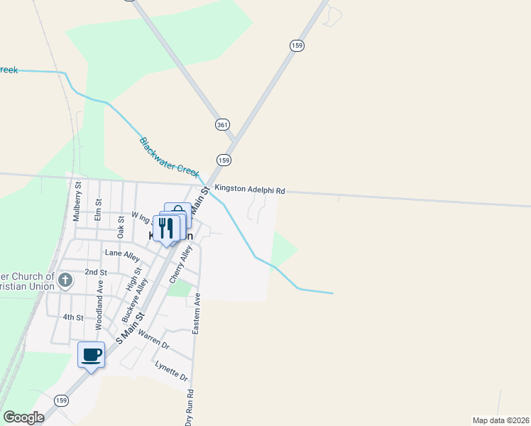 map of restaurants, bars, coffee shops, grocery stores, and more near 7183 Kingston Adelphi Road in Kingston