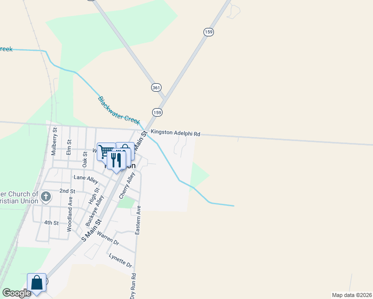 map of restaurants, bars, coffee shops, grocery stores, and more near 7183 Kingston Adelphi Road in Kingston