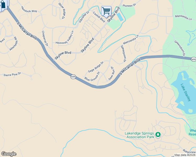 map of restaurants, bars, coffee shops, grocery stores, and more near 4895 Deer Pass Drive in Reno