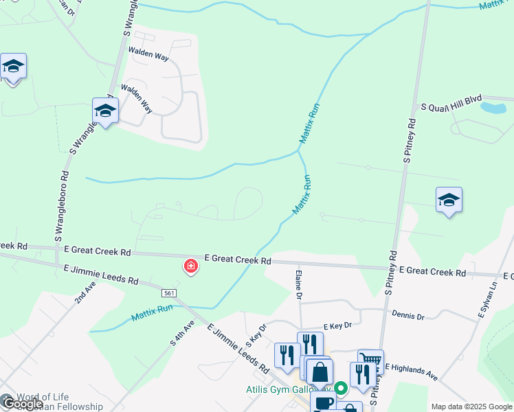 map of restaurants, bars, coffee shops, grocery stores, and more near 276 Mattix Run in Galloway