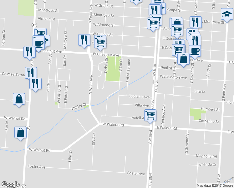 map of restaurants, bars, coffee shops, grocery stores, and more near 754 South 3rd Street in Vineland