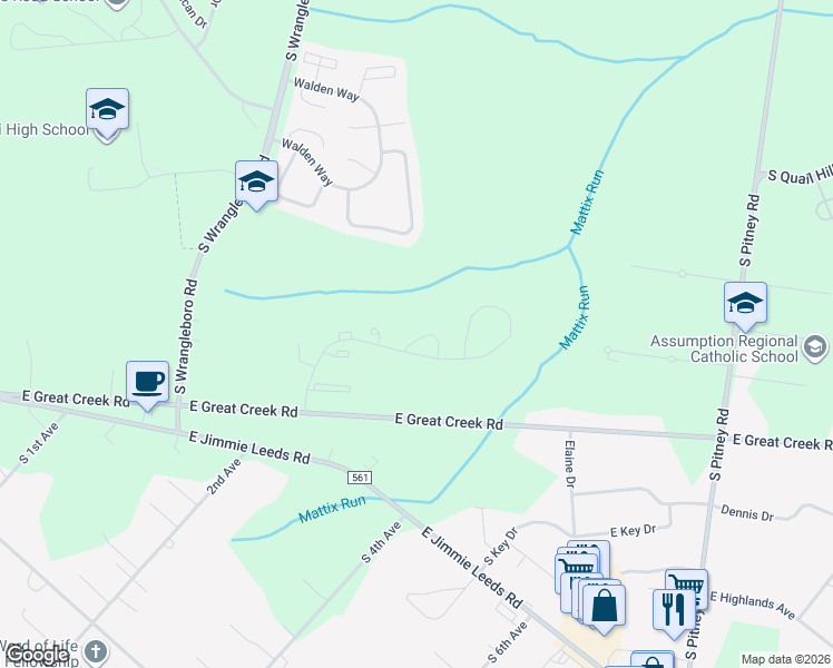 map of restaurants, bars, coffee shops, grocery stores, and more near 227 Mattix Run in Galloway