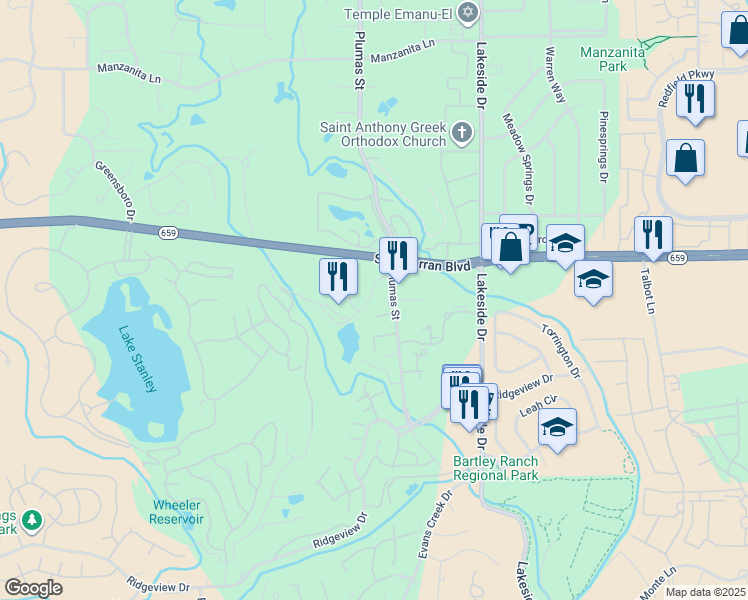 map of restaurants, bars, coffee shops, grocery stores, and more near 6005 Golf Club Drive in Reno