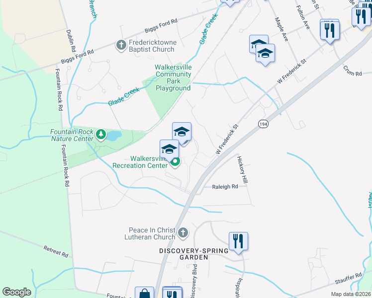 map of restaurants, bars, coffee shops, grocery stores, and more near 81 West Frederick Street in Walkersville