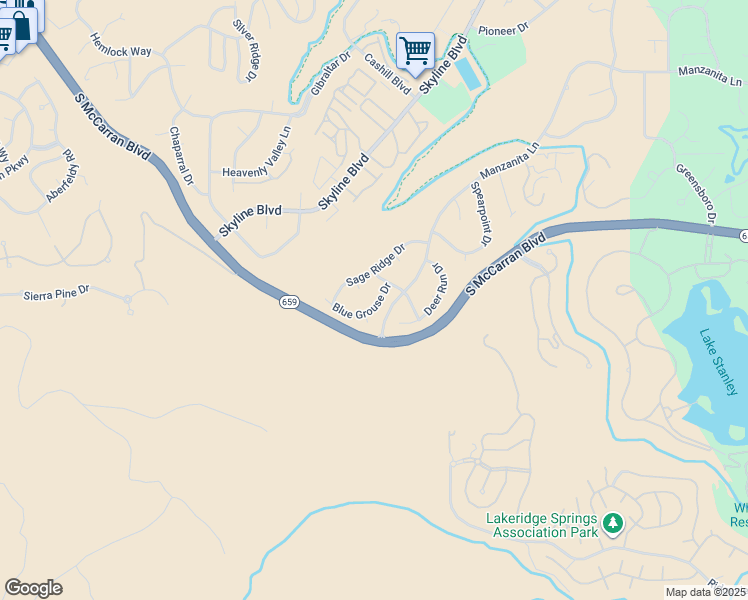 map of restaurants, bars, coffee shops, grocery stores, and more near 2940 Sage Sparrow Circle in Reno