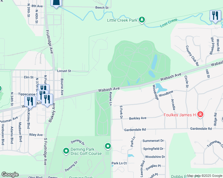 map of restaurants, bars, coffee shops, grocery stores, and more near 4520 Wabash Avenue in Terre Haute