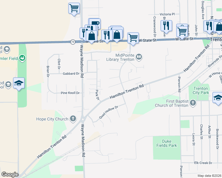 map of restaurants, bars, coffee shops, grocery stores, and more near 825 Somerset Court in Trenton