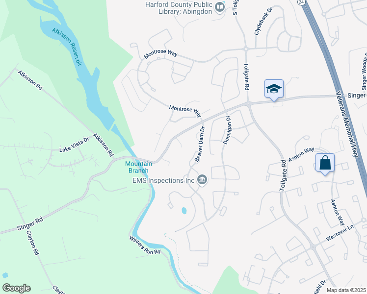 map of restaurants, bars, coffee shops, grocery stores, and more near 703 Singer Road in Abingdon