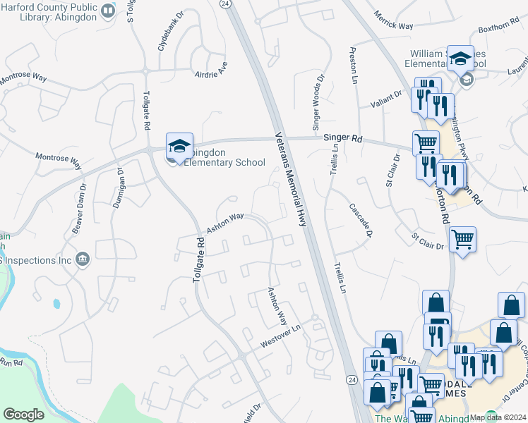 map of restaurants, bars, coffee shops, grocery stores, and more near 226 Leastone Lane in Abingdon