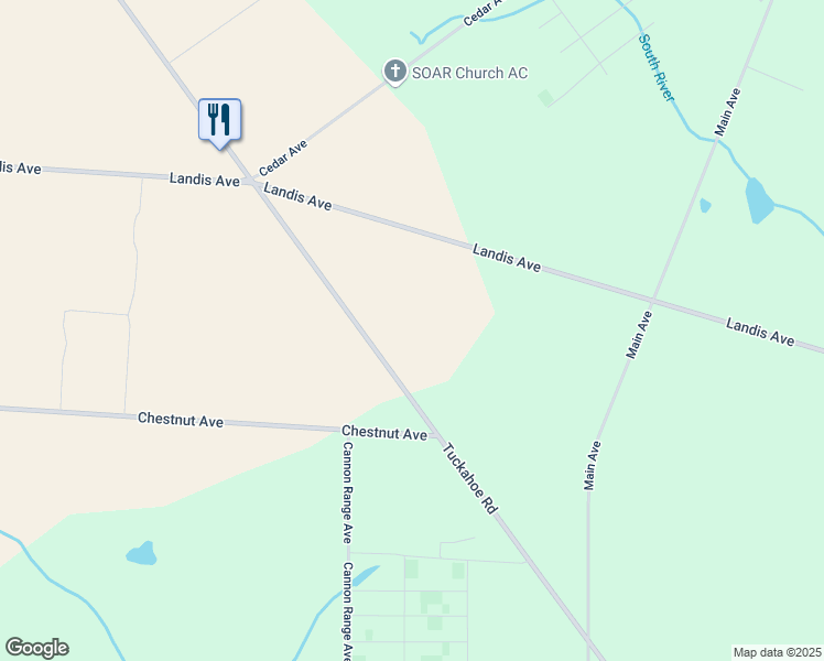 map of restaurants, bars, coffee shops, grocery stores, and more near 661 Tuckahoe Road in Vineland