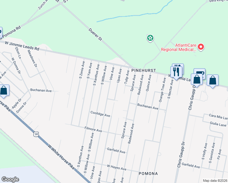 map of restaurants, bars, coffee shops, grocery stores, and more near 325 Upas Avenue in Galloway
