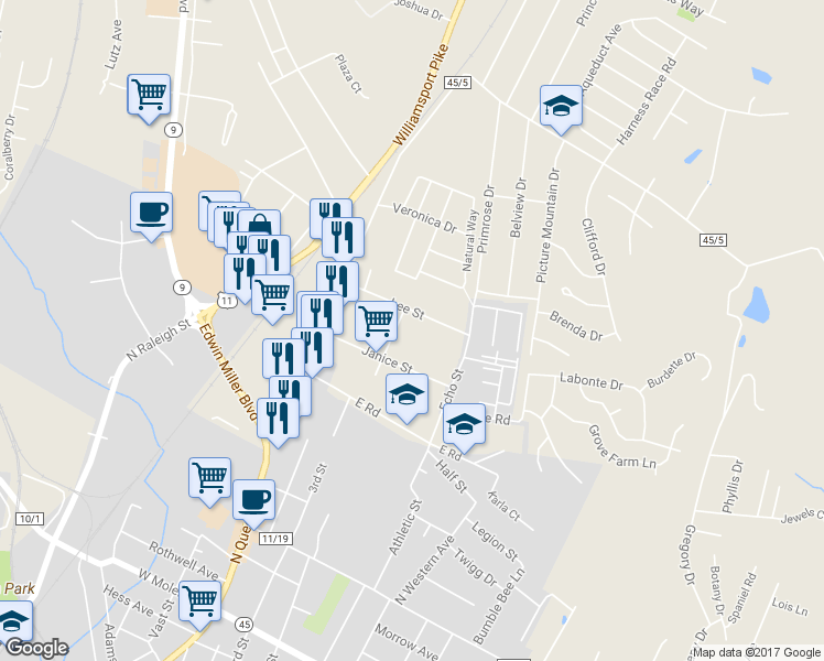 map of restaurants, bars, coffee shops, grocery stores, and more near 148 Lee Street in Martinsburg