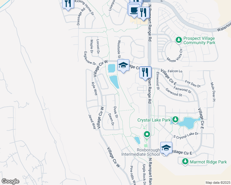 map of restaurants, bars, coffee shops, grocery stores, and more near 10229 Halleys Way in Littleton