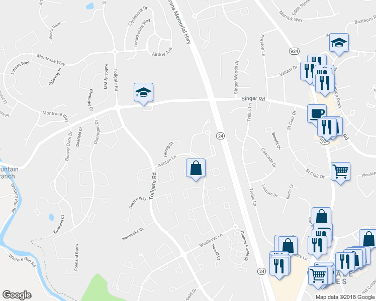 map of restaurants, bars, coffee shops, grocery stores, and more near 238 High Meadow Terrace in Abingdon