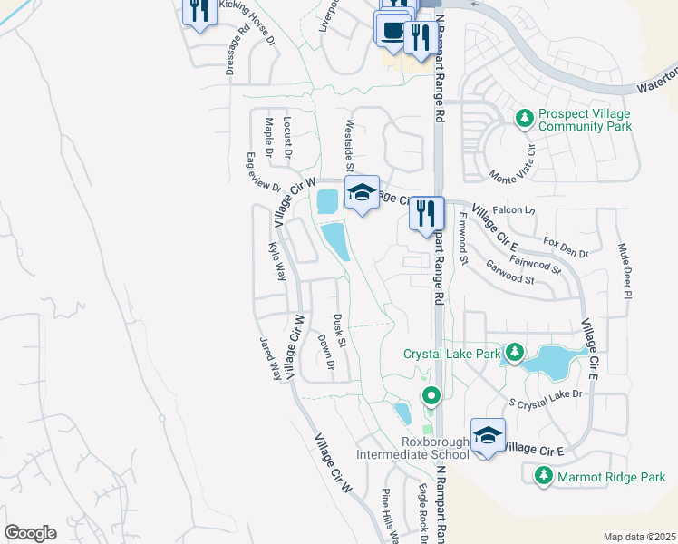map of restaurants, bars, coffee shops, grocery stores, and more near 10229 Halleys Way in Littleton