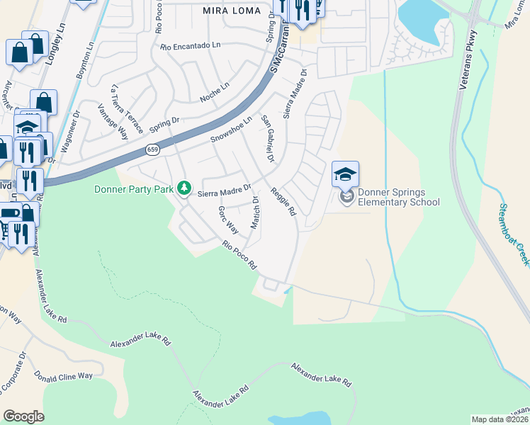 map of restaurants, bars, coffee shops, grocery stores, and more near 4422 Matich Drive in Reno