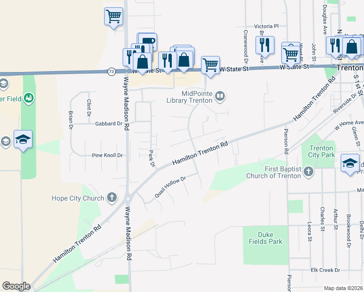 map of restaurants, bars, coffee shops, grocery stores, and more near 825 Somerset Court in Trenton