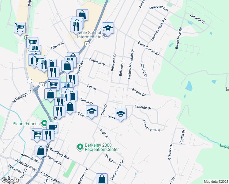 map of restaurants, bars, coffee shops, grocery stores, and more near 1506 Raven Boulevard in Martinsburg