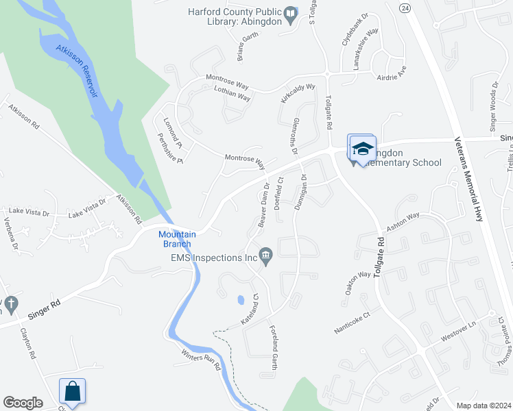 map of restaurants, bars, coffee shops, grocery stores, and more near 2036 Flagstone Court in Abingdon
