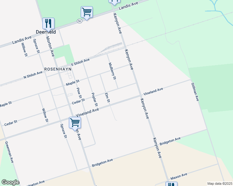 map of restaurants, bars, coffee shops, grocery stores, and more near 791 Cedar Street in Bridgeton