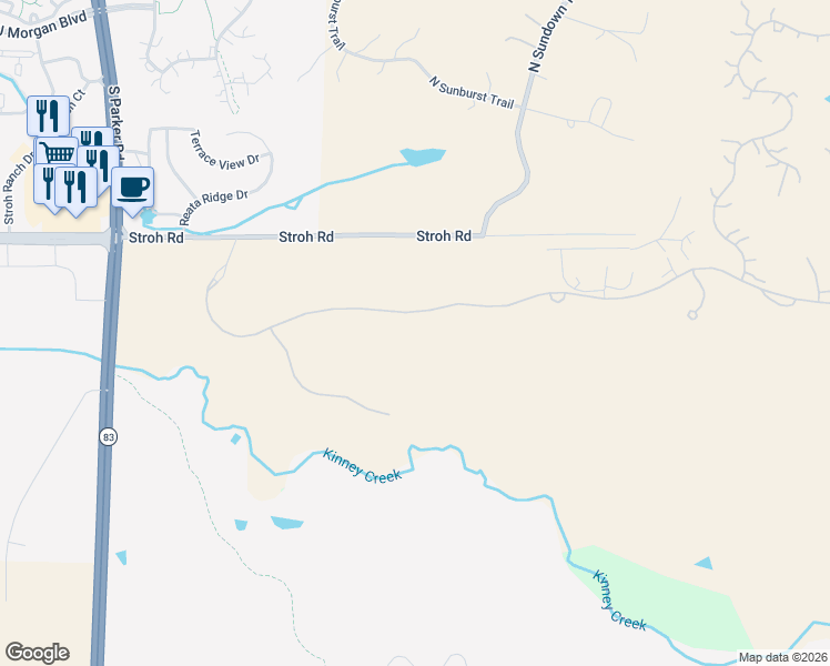 map of restaurants, bars, coffee shops, grocery stores, and more near 7478 Preservation Trail in Parker
