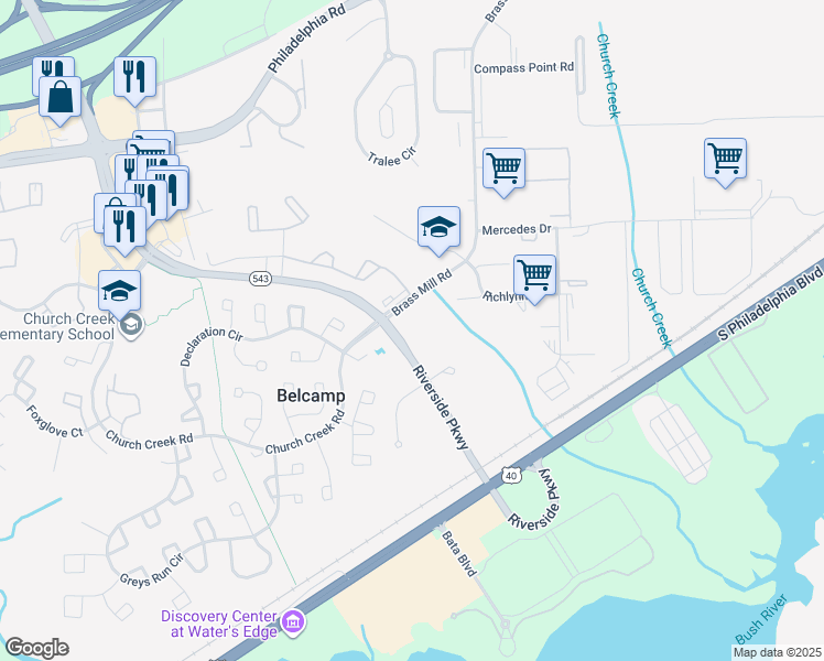 map of restaurants, bars, coffee shops, grocery stores, and more near 1201 Annhurst Court in Belcamp