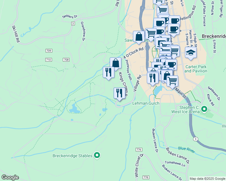 map of restaurants, bars, coffee shops, grocery stores, and more near 75 Sunflower Circle in Dillon