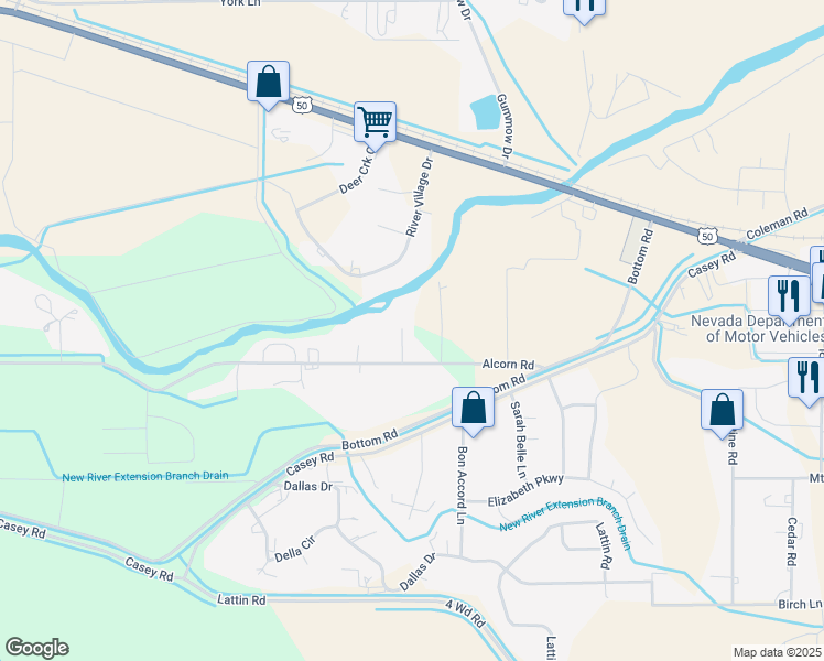 map of restaurants, bars, coffee shops, grocery stores, and more near 930 Edgewater Lane in Fallon