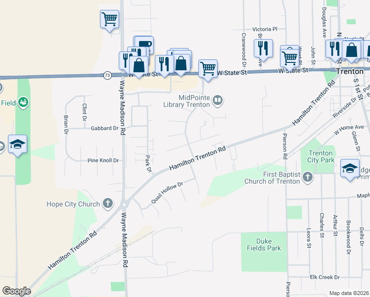 map of restaurants, bars, coffee shops, grocery stores, and more near 825 Somerset Court in Trenton