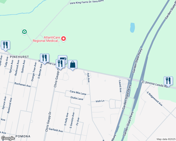map of restaurants, bars, coffee shops, grocery stores, and more near 301 Ash Avenue in Galloway