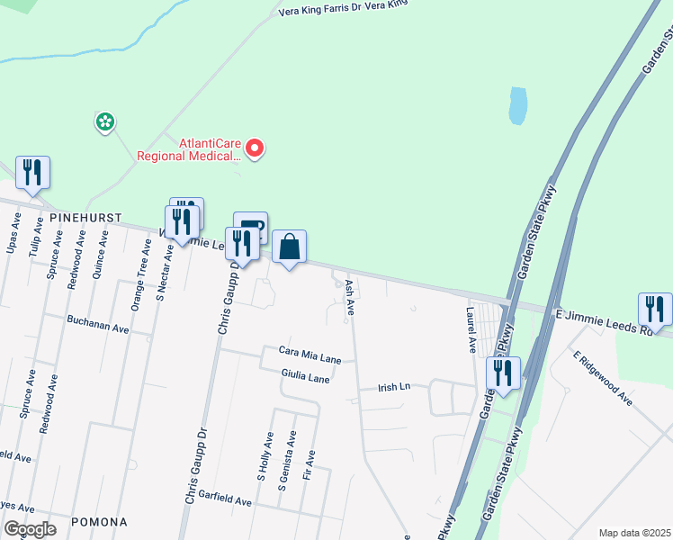map of restaurants, bars, coffee shops, grocery stores, and more near 301 Ash Avenue in Galloway