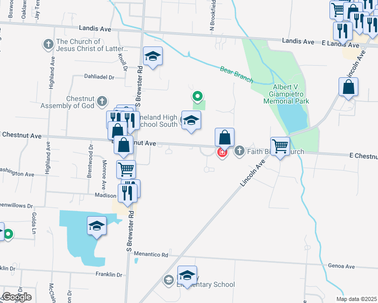 map of restaurants, bars, coffee shops, grocery stores, and more near 2861 East Chestnut Avenue in Vineland