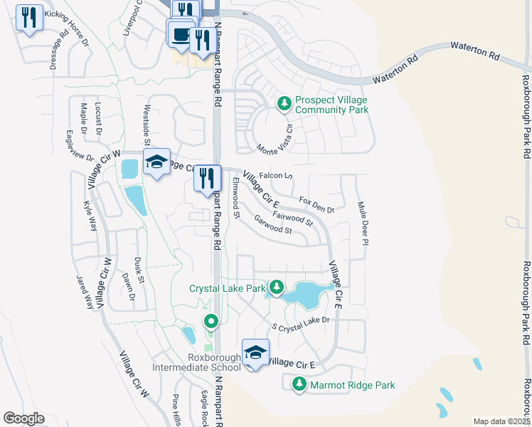 map of restaurants, bars, coffee shops, grocery stores, and more near 9848 Garwood Street in Littleton