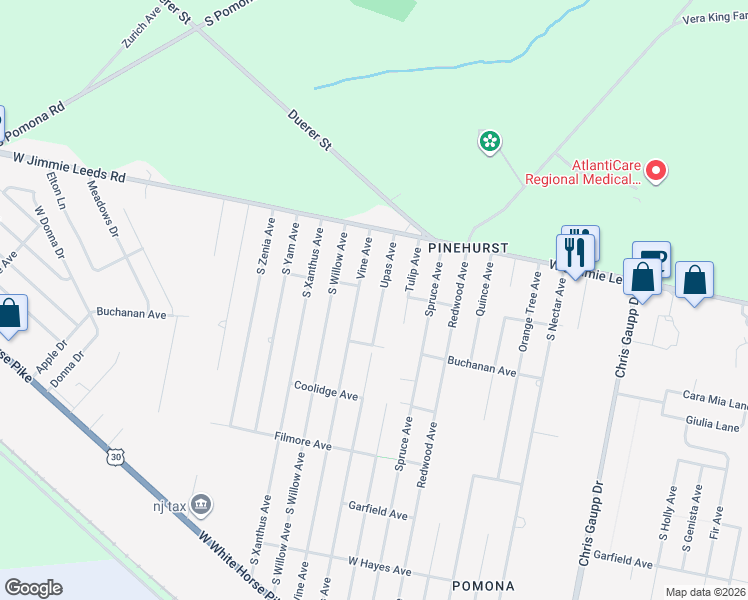 map of restaurants, bars, coffee shops, grocery stores, and more near 325 Upas Avenue in Galloway