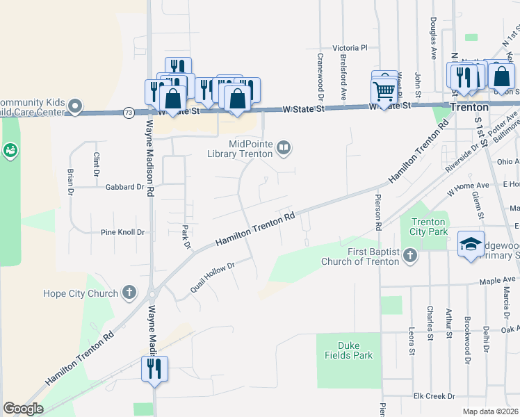 map of restaurants, bars, coffee shops, grocery stores, and more near 718 Trenton Road in Trenton
