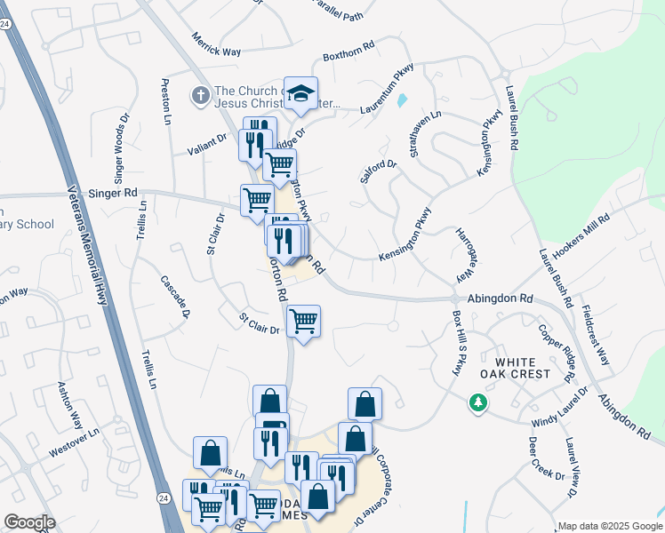 map of restaurants, bars, coffee shops, grocery stores, and more near 2955 Margate Court in Abingdon