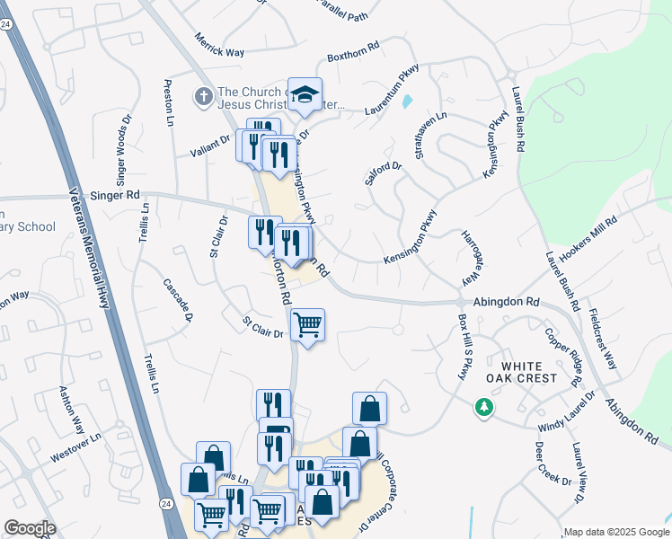 map of restaurants, bars, coffee shops, grocery stores, and more near 2955 Margate Court in Abingdon