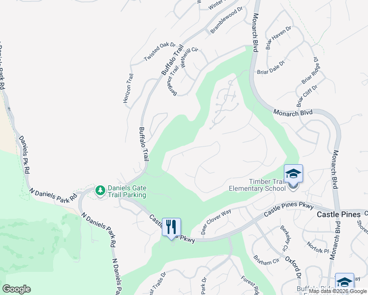 map of restaurants, bars, coffee shops, grocery stores, and more near 1276 Buffalo Ridge Road in Castle Rock