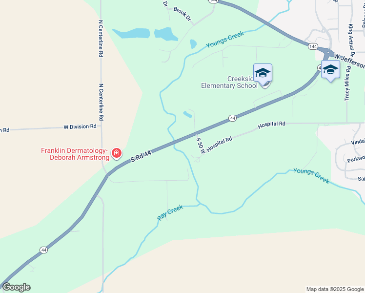 map of restaurants, bars, coffee shops, grocery stores, and more near 101 Indiana 44 in Franklin