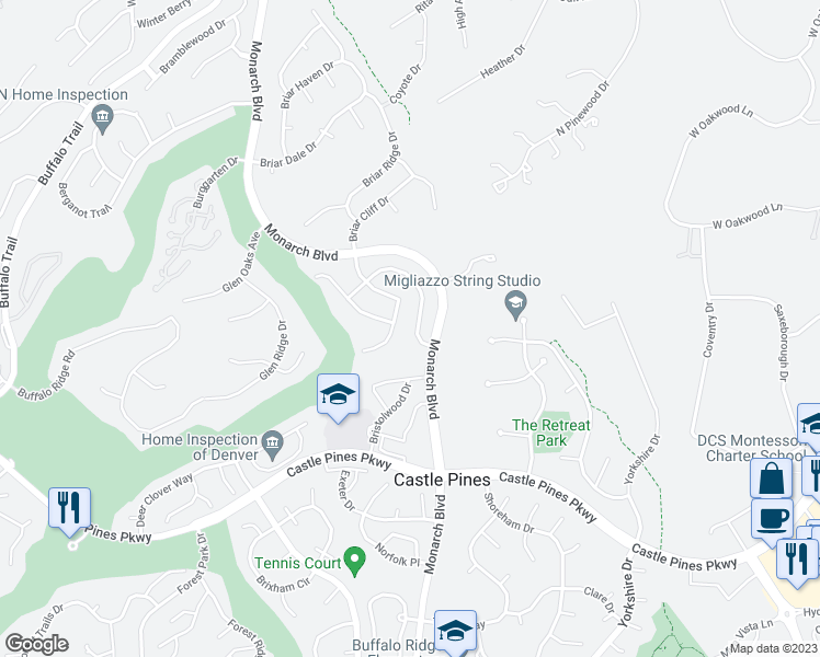 map of restaurants, bars, coffee shops, grocery stores, and more near 520 Stonemont Drive in Castle Rock