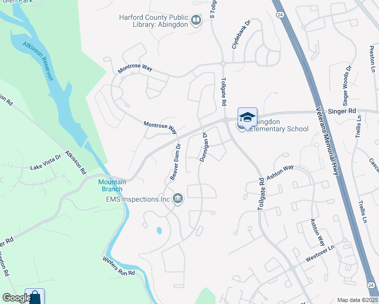 map of restaurants, bars, coffee shops, grocery stores, and more near 543 Doefield Court in Abingdon