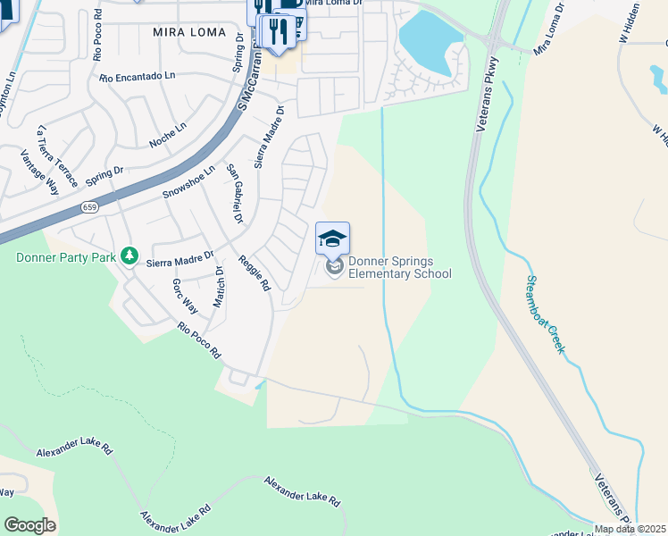 map of restaurants, bars, coffee shops, grocery stores, and more near 5125 Escuela Way in Reno