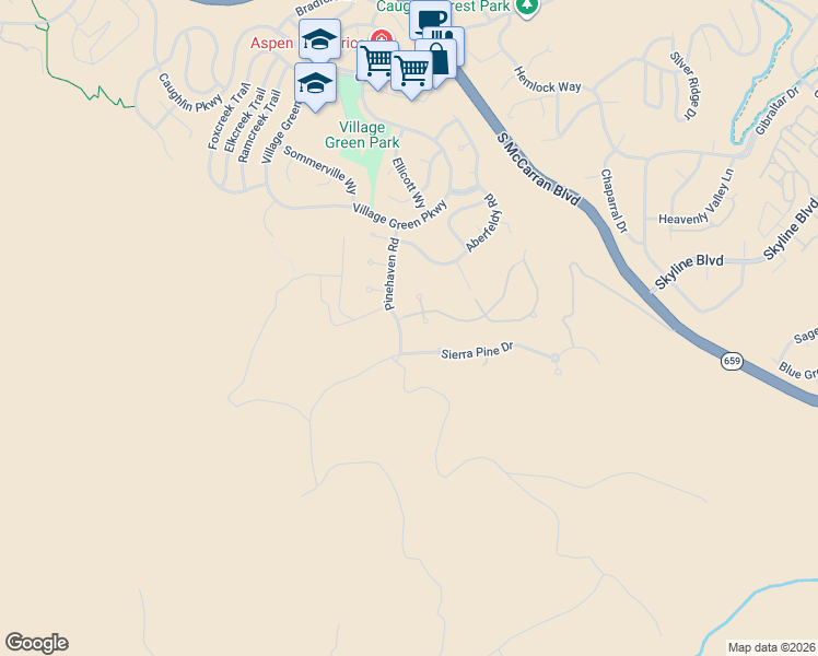 map of restaurants, bars, coffee shops, grocery stores, and more near 4470 Pinehaven Road in Reno