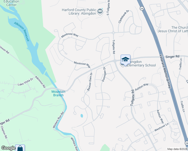 map of restaurants, bars, coffee shops, grocery stores, and more near 534 Doefield Court in Abingdon