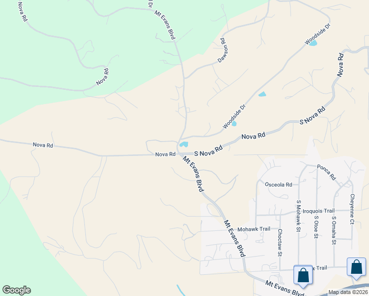 map of restaurants, bars, coffee shops, grocery stores, and more near 1100 Mount Evans Boulevard in Pine