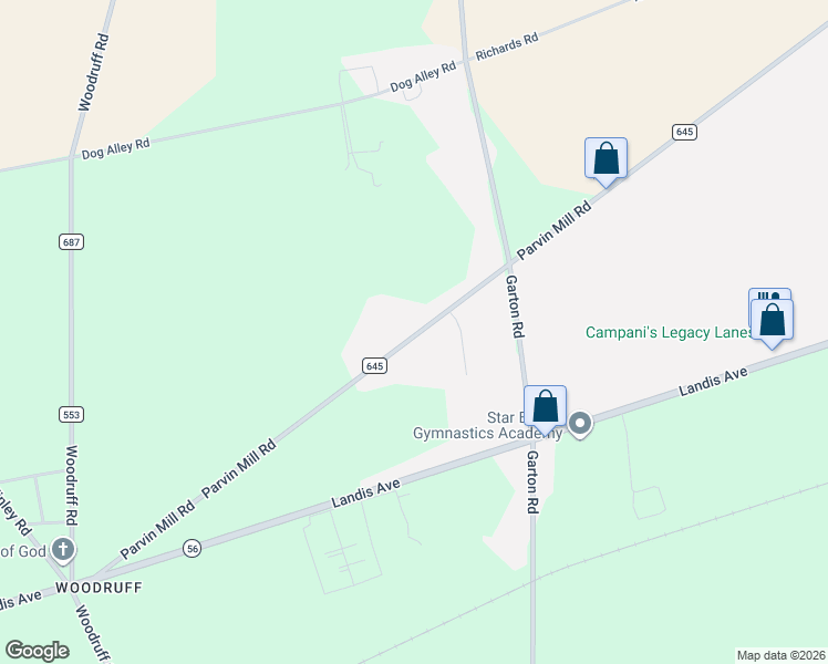 map of restaurants, bars, coffee shops, grocery stores, and more near 91 Parvin Mill Road in Bridgeton