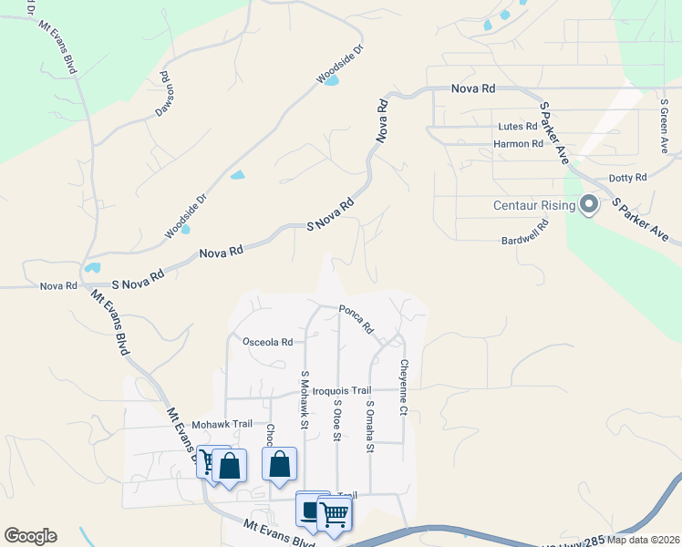 map of restaurants, bars, coffee shops, grocery stores, and more near 34 South Nova Circle in Pine